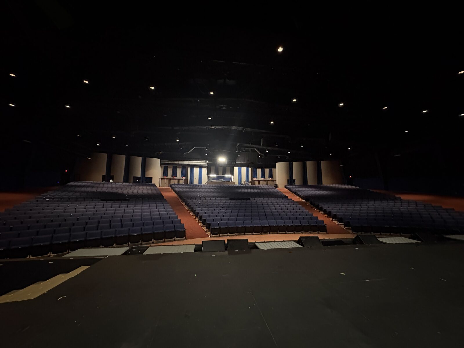 The Freedom Encounter Theater auditorium — view from the stage toward the seats